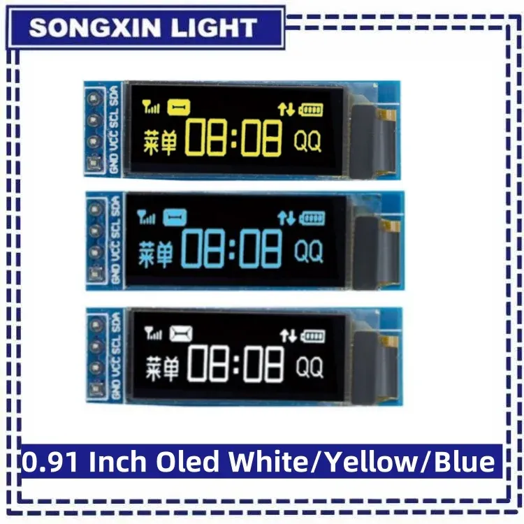 0,91 Zoll OLED-Modul Weiß/Blau/Gelb 128 x 32 OLED-LCD-LED-Anzeigemodul 0,91 Zoll IIC kommunizieren für Arduino ROHS-Zertifizierung
