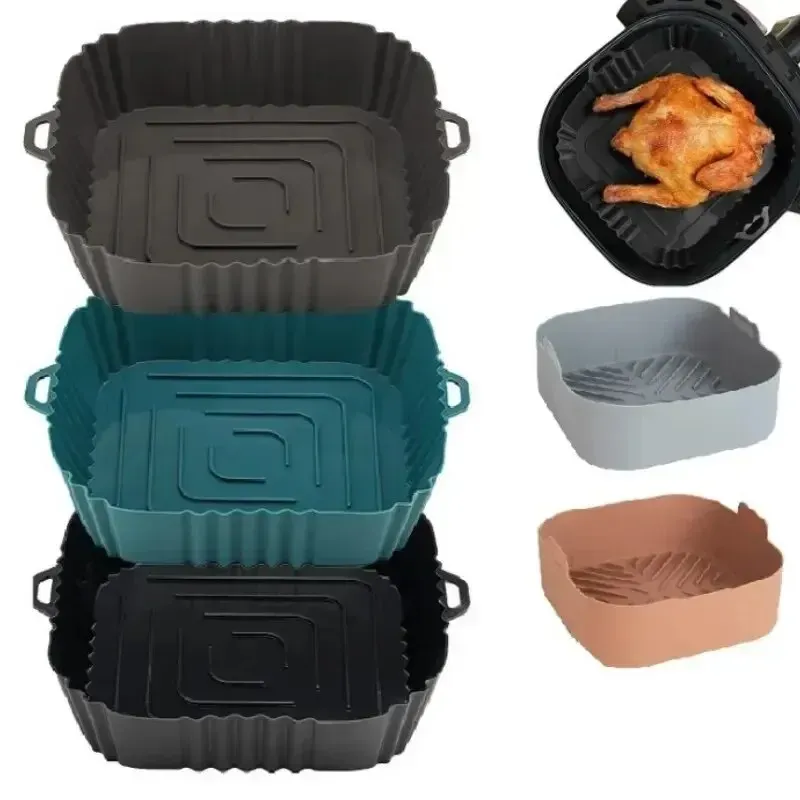 1pc Silikon Luft fritte use Topf Tablett mit Griff quadratische Luft fritte use Backform wieder verwendbare Luft fritte use Liner Zubehör für die Küche Backen