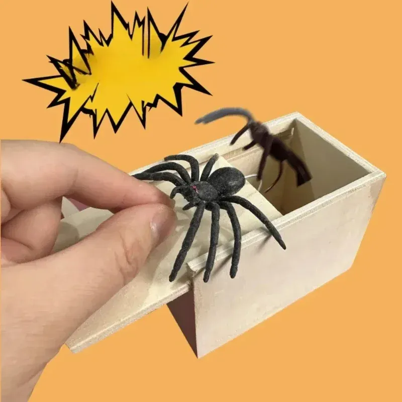 Holz Streich Trick Praktische Witz Spinne Scare Streich Box Überraschung Box Für Kinder Eltern Freund Home Office Spaß Spielen Spiel Geschenk Spielzeug
