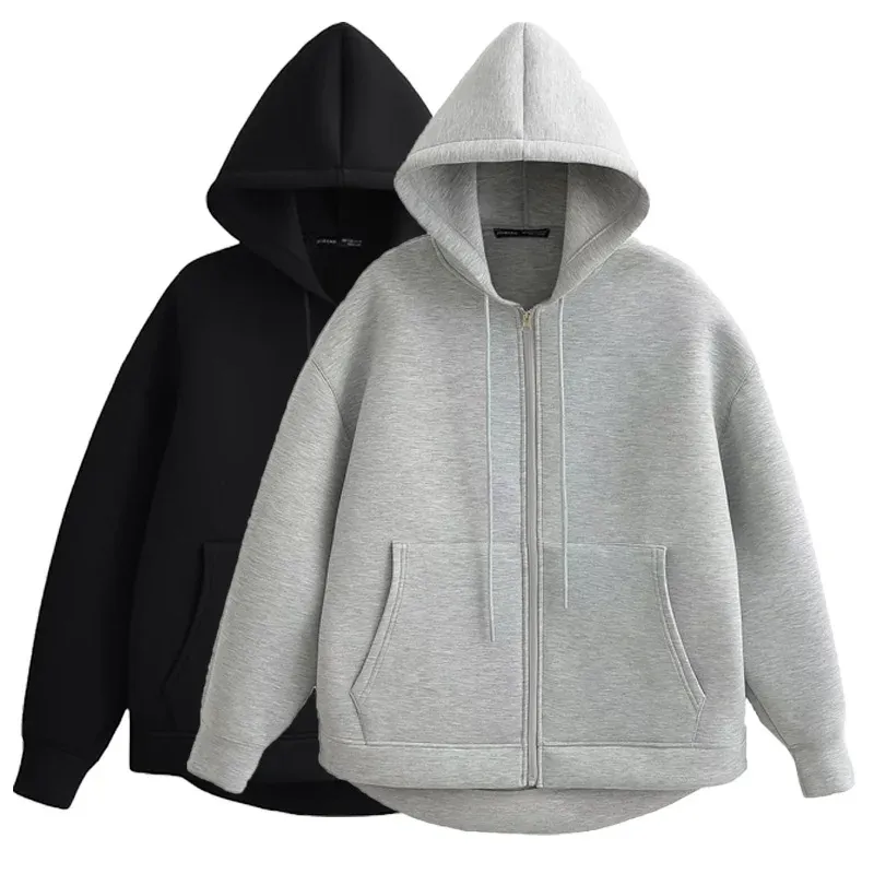 TRAF Damen-Kapuzenpullover, übergroße Kapuzenpullover mit Reißverschluss, Damen-Herbst-Winter-Langarm-Oberbekleidung, Sweatshirt mit Reißverschluss, Y2k-Kapuzenpullover