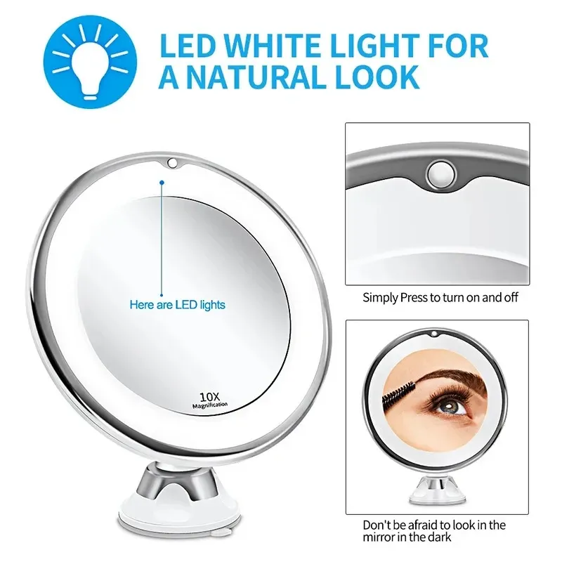 10-fach vergrößerter Kosmetikspiegel mit Lichtern, Touchscreen, LED-Beleuchtung, Dressing, Make-up-Lampe, Bodensauger, flexibles tragbares Design