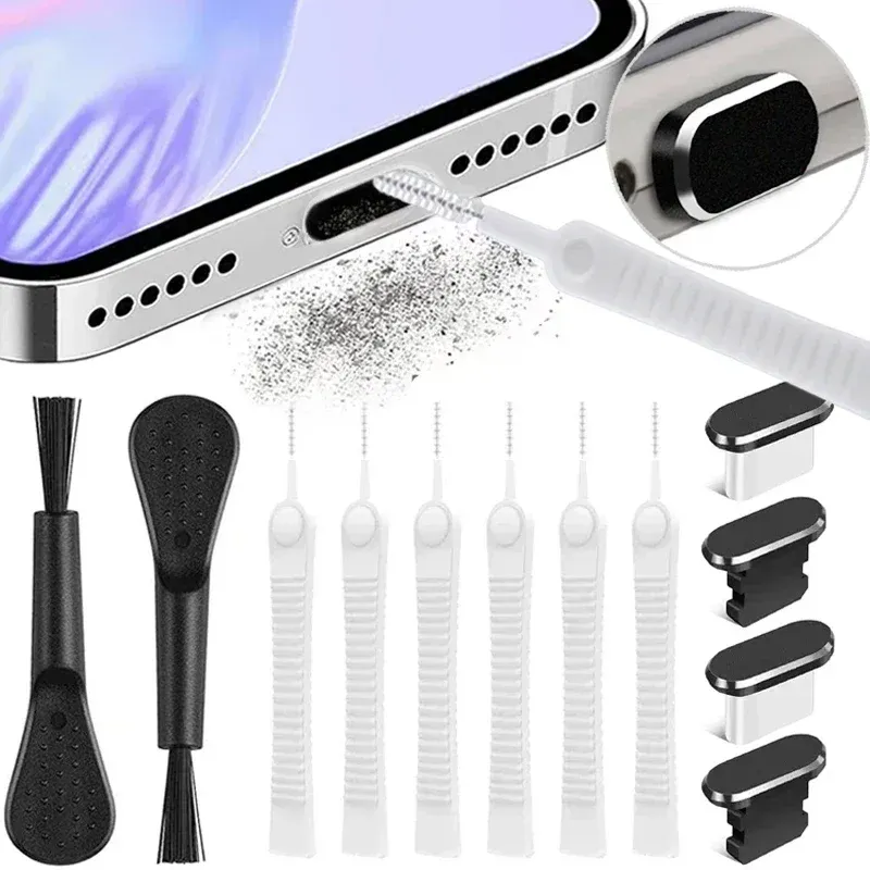Metall USB-C Staubschutz für iPhone 17 16 15 Pro 13 Samsung Xiaomi Android Ladeanschluss-Schutzkappe Reinigungsbürsten-Set