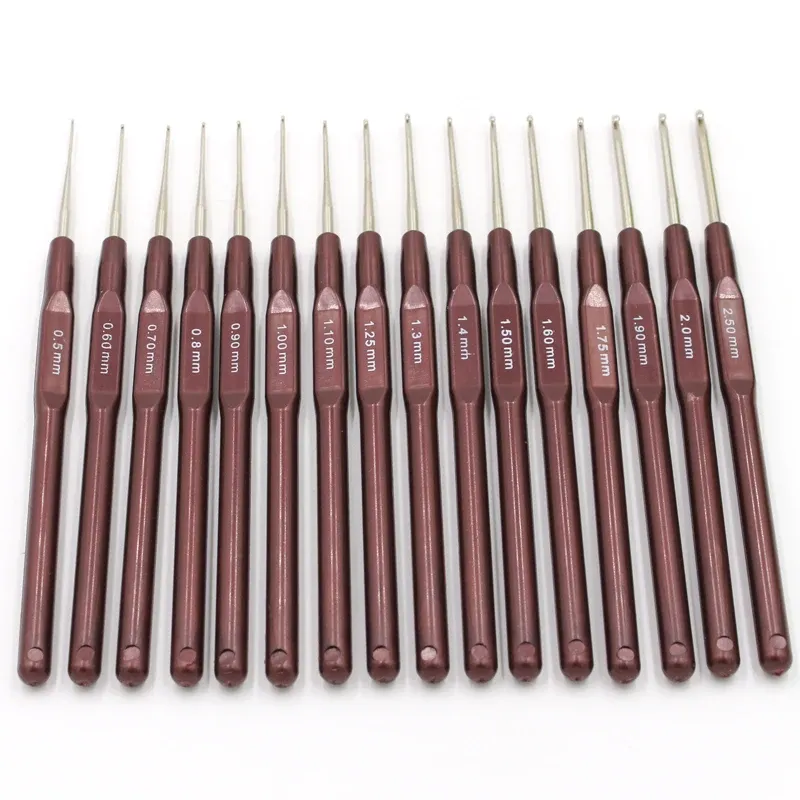 16-teiliges Set mit braunen Pullover-Webnadeln, Häkelnadel-Set mit dünnem Kopf, Größen 0,5–2,5 mm, ideal für Pullover, Decken und Puppenhandwerk