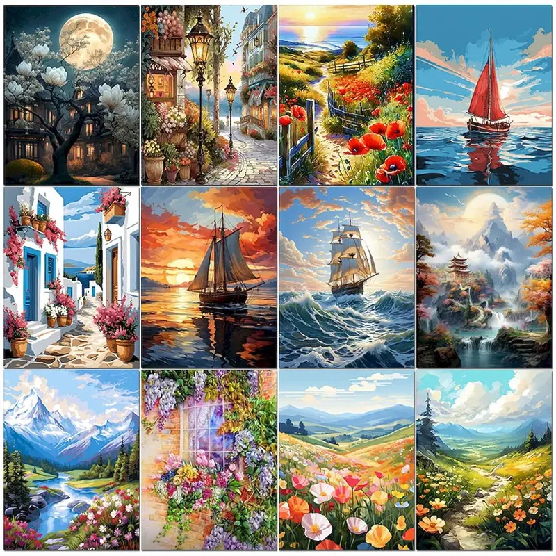 Foto benutzer definierte DIY Handarbeit Ölgemälde nach Zahlen Natur Landschaft Bild nach Zahlen Acrylfarbe Kits für Home Decoration Geschenk