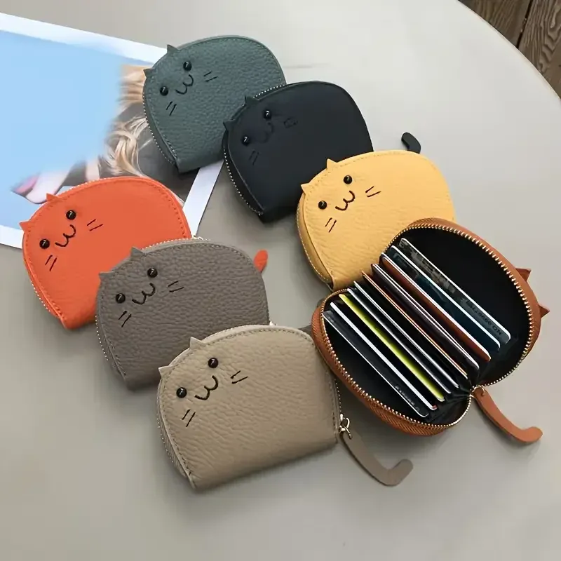 Cartoon-Katzenförmiges Design, Geldbörse für Damen, mehrere Kartenfächer, Halter, niedlich, modisch, Kunstleder, Geldbörse, kreativer Ausweishalter