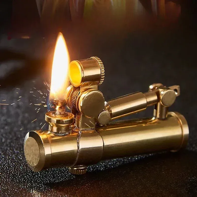Hochwertige Vintage-Automatikmaschinen, kreativer Messing-Graben, Kerosin, Benzin, Feuerzeug, lustiges, ungewöhnliches Geschenk mit Box