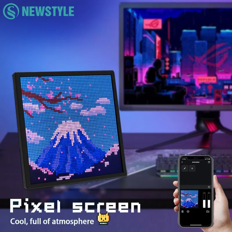 LED-Pixel-Display-Rahmen 64x64 Bluetooth-App-Steuerung Pixel LED-Bildschirm DIY Graffiti-Muster Text für Wohnkultur Gaming-Enthusiasten
