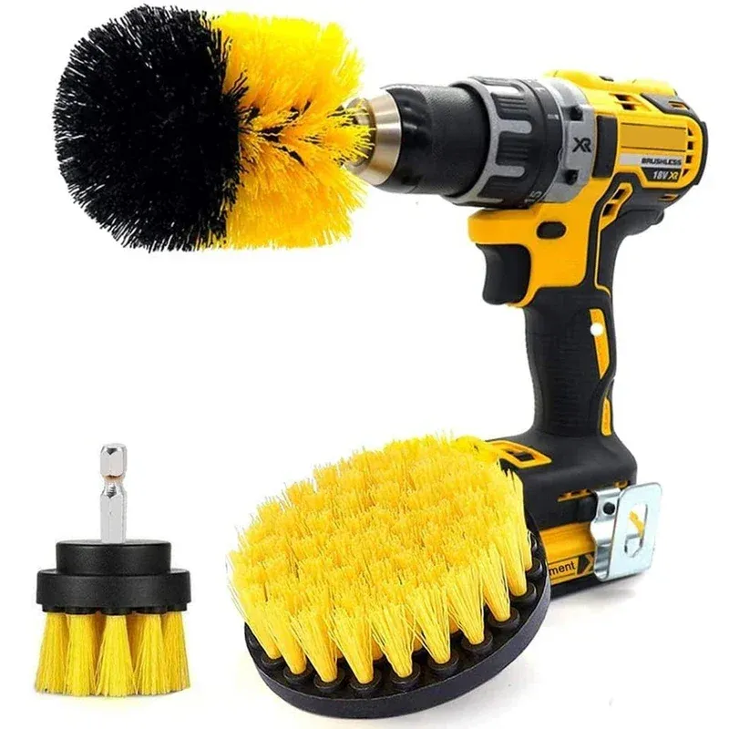3-teiliges Set, elektrische Schrubberbürste, Bohrbürsten-Set, 2/3,5/4 Zoll, runde Kunststoff-Reinigungsbürste für Teppich, Glas, Autoreifen, Nylonbürsten