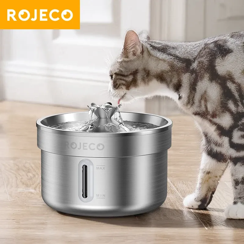 ROJECO Edelstahl-Trinkbrunnen für Haustiere, automatischer Wasserbrunnen für Katzen, intelligenter Wasserspender für Haustiere für Hunde und Katzen