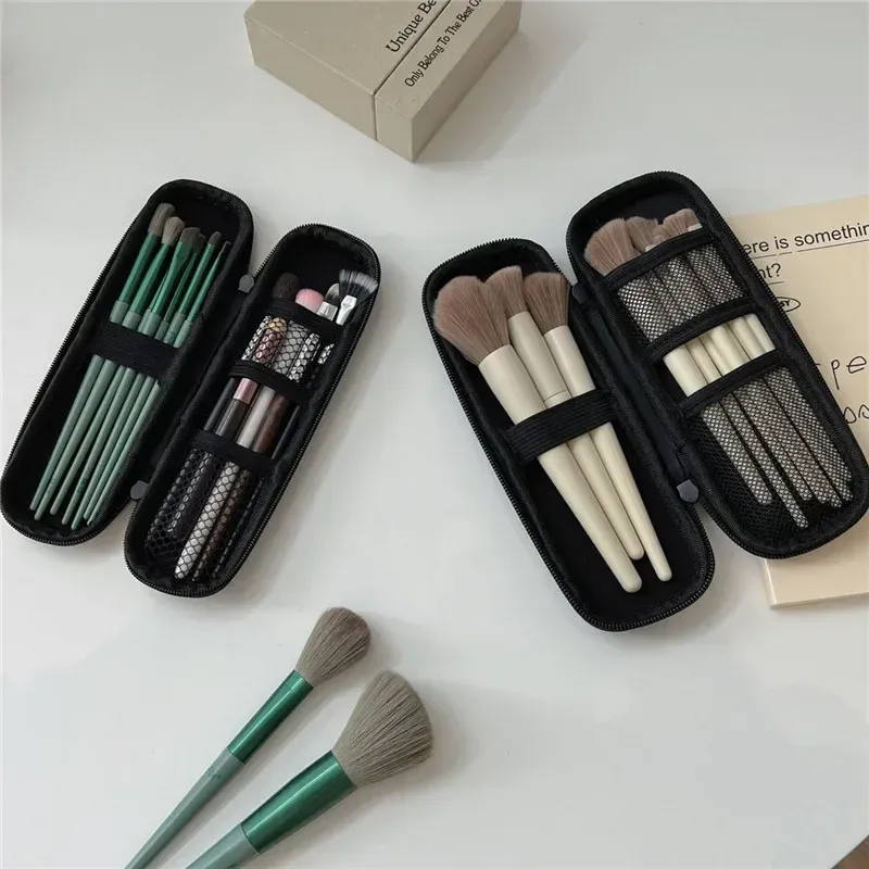 Schwarz Kosmetische Lagerung Taschen Wasserdichte Doppel-reißverschluss Make-Up Pinsel Fall Frauen Tasche Tragbare Reise Pinsel Halter Stift fall Box