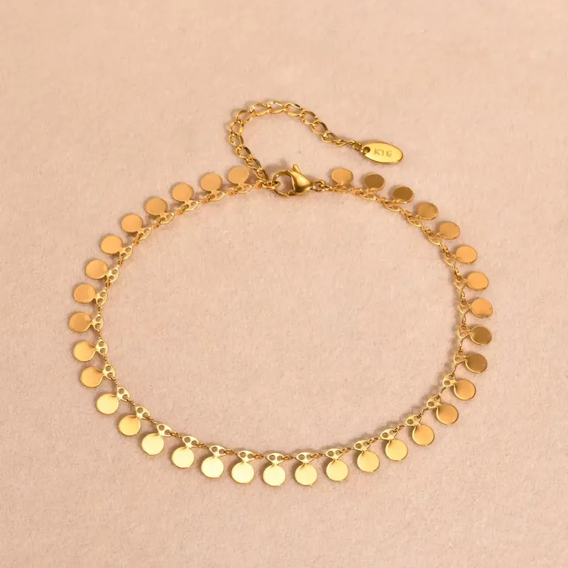 Voll glanz Scheibe Quaste Fußkettchen für Frauen Edelstahl Gold Farbe minimalist ische Fußkettchen täglichen Strand urlaub Schmuck neuen Trend
