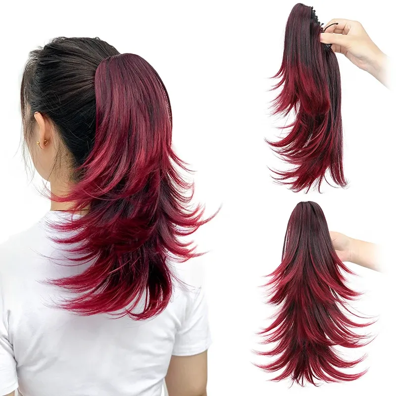 14 Zoll synthetische kurze lockige geschichtete Pferdeschwanz-Haarverlängerung Klaue Clip-in-Haar rot blond schwarz Haarteil für Frauen