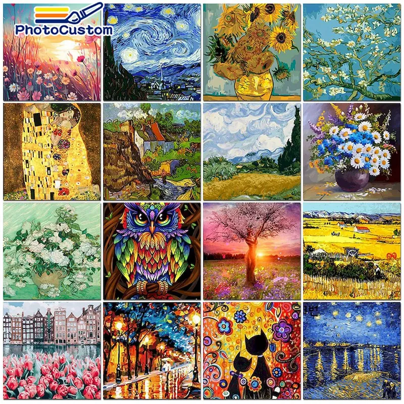 Van Gogh Malen nach Zahlen, Ölbild auf Leinwand, DIY-Kits, Acrylfarbe, Landschaft, Figur, Zeichnung, Malen nach Zahlen, Heimdekoration