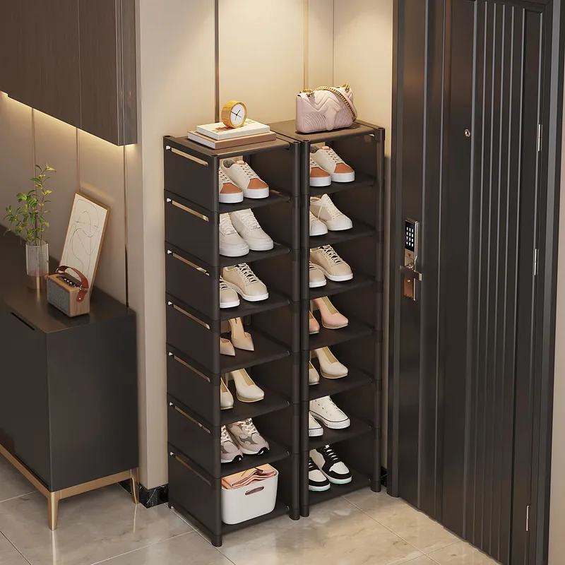 Mehrere Schichten, Schuh-Organizer, Verwendung an der Tür, Schuhregal-Organizer, Vliesstoff-Rack, stapelbares Regal, verstellbar, platzsparend