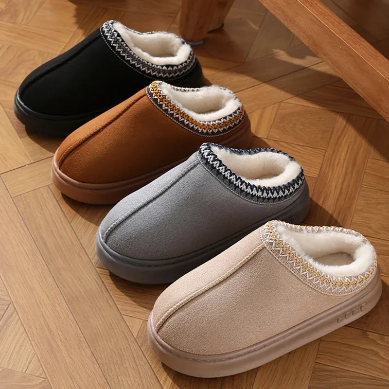 Neue Mode Flauschige Plattform Hausschuhe für Frauen 2025, Winter Plüsch Warme Baumwolle Schuhe Frau Komfort Rutschfeste Unisex Hause Hausschuhe