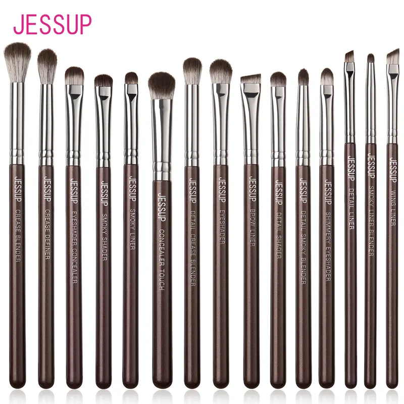Jessup Augen Make-up Pinsel Set profession elle 15 stücke Lidschatten Pinsel vegane Concealer Augenbrauen Liner Misch pinsel braun, t499