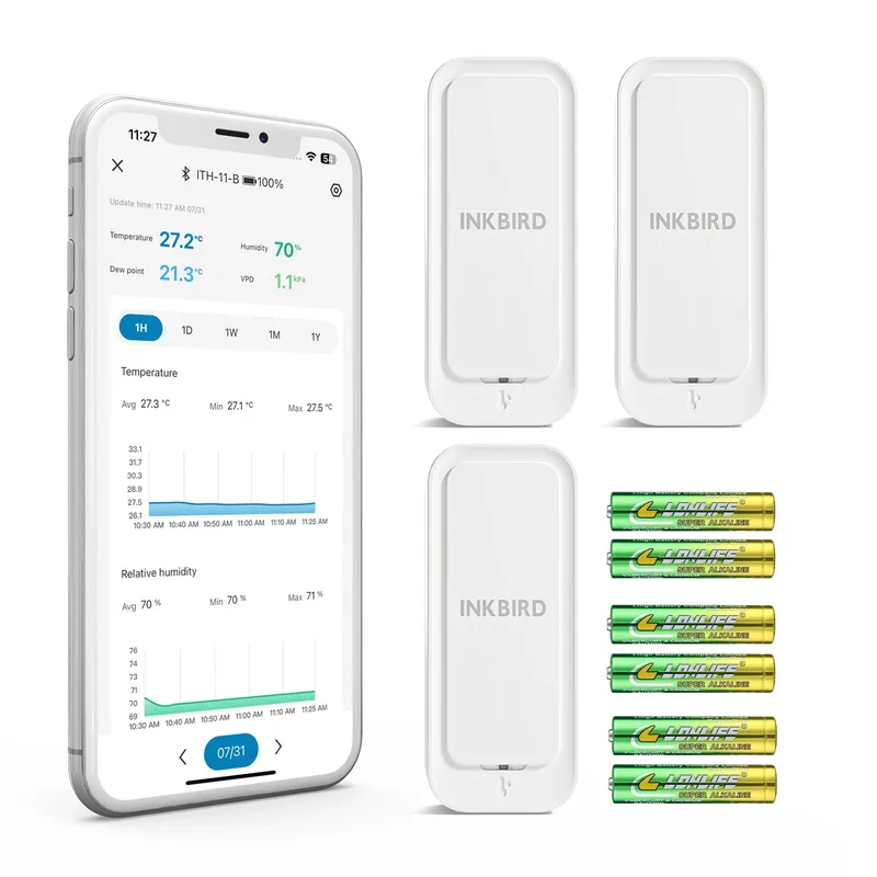 INKBIRD ITH-11-B Bluetooth-Thermo-Hygrometer, IP65-Temperatur-Feuchtigkeitsmonitor, APP-Fernbedienung, IP65 wasserdicht für Kühlschrank
