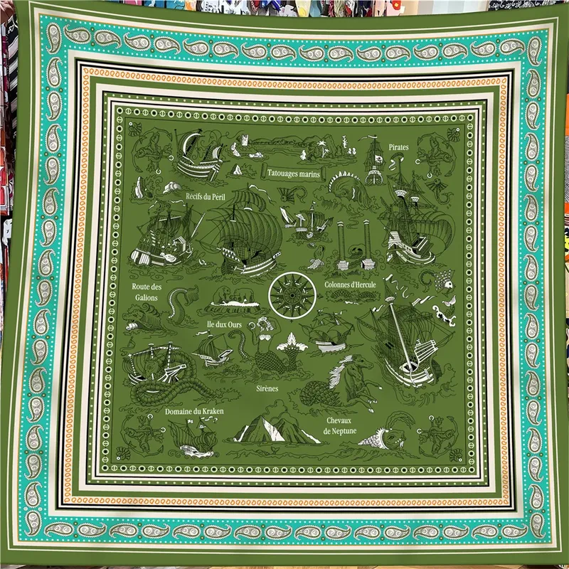 POBING 30 % Seide, 70 % Kaschmir-Schal für Damen, handgerollt, Pferdedruck, quadratische Schals, Wraps, Bandana, große Hijabs, weiblicher Foulard, 135 cm