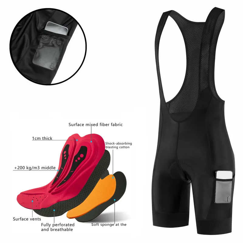 Fualrny Radfahren Trägerhose 5D Gel Pad Mountainbike Shorts Bretelle Taschen Outdoor Atmungsaktive UPF50 + Bike Tight Fahrrad Shorts