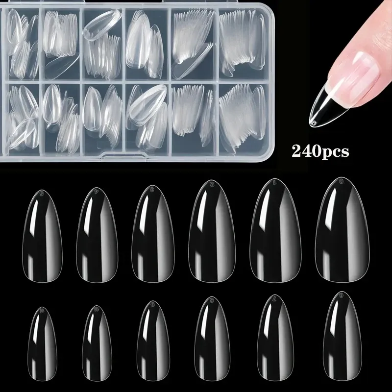 240  della Almond-Kunstnägel, transparent, matt, weiche Kunstnägel, Verlängerung, 12 Größen, für Zuhause, DIY, Nagelstudio, Maniküre