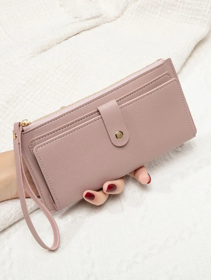 Einfache und stilvolle lange Kartentasche für Damen, ultradünne Mini-Handtasche aus PU-Leder, einfarbige Handtasche, Damen-Kreditkartenetui