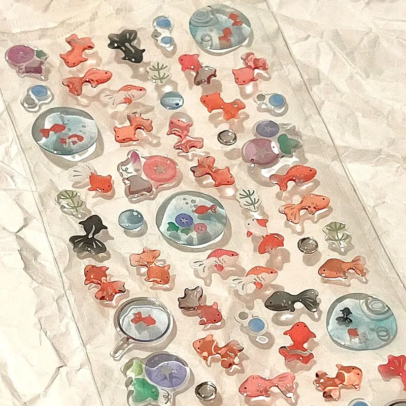 Goldfisch Kristall Tropfen Klebeaufkleber, Ins Transparent Niedlich 3D Handbuch IPad Handy Dekoration DIY Aufkleber