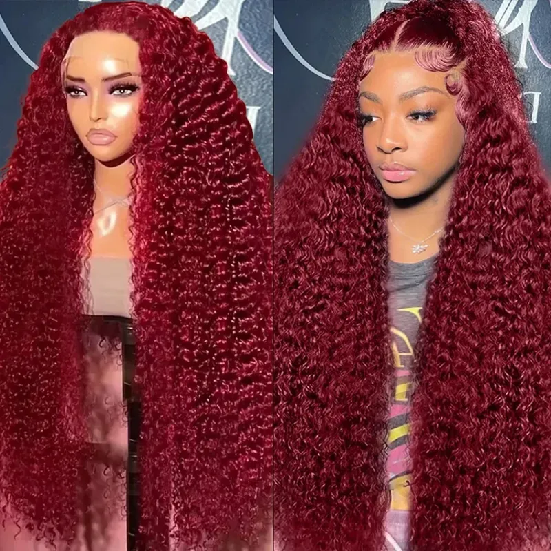 HD Transparente Spitze 200 Dichte 13x4 13x6 Full Frontal Lace 99j Burgund Preplucked Farbige Deep Wave Frontal Echthaarperücke