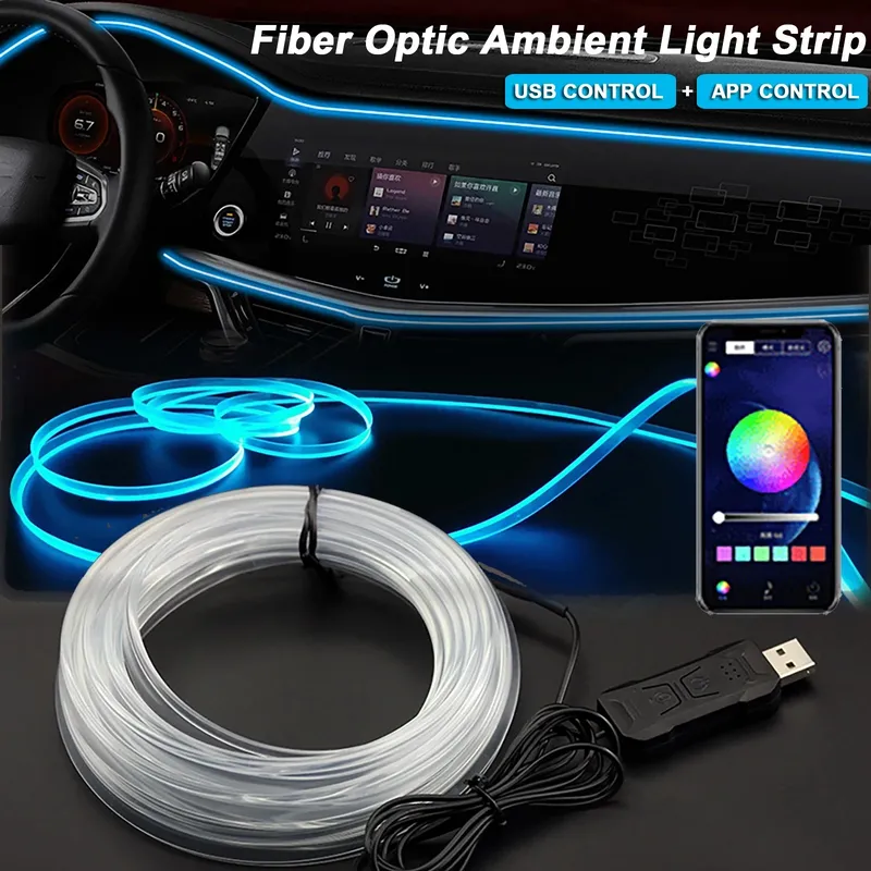 2/3/4/5m RGB Auto Innenraum Umgebung LED Lichtst reifen unsichtbar USB Glasfaser Atmosphäre Lampe Unterstützung App-Steuerung