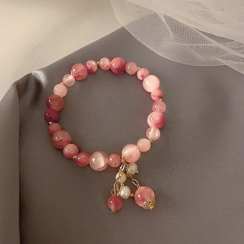 Rosa Kristall Naturstein Armband Reiki Energie Strang Armbänder Armreifen für Frauen Gebet Segen Gesundheit Armband Schmuck