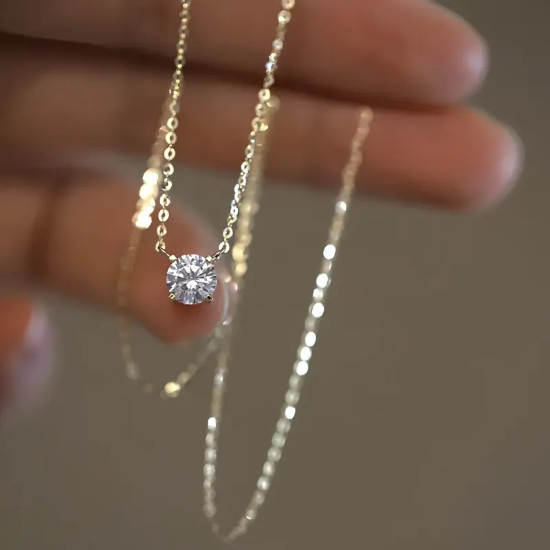 Halskette aus 925er-Sterlingsilber, 18 Karat vergoldet, vielseitig einsetzbar, einzelne glänzende Zirkon-Schlüsselbeinkette, Damen-Hochzeitsschmuck