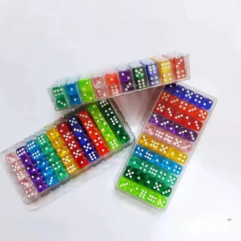 100 Stück Farbige Würfel 14mm 6-Seitig aus Acryl Standard-Würfelset für Brettspiele Partys Klassenzimmer Mathe-Würfel