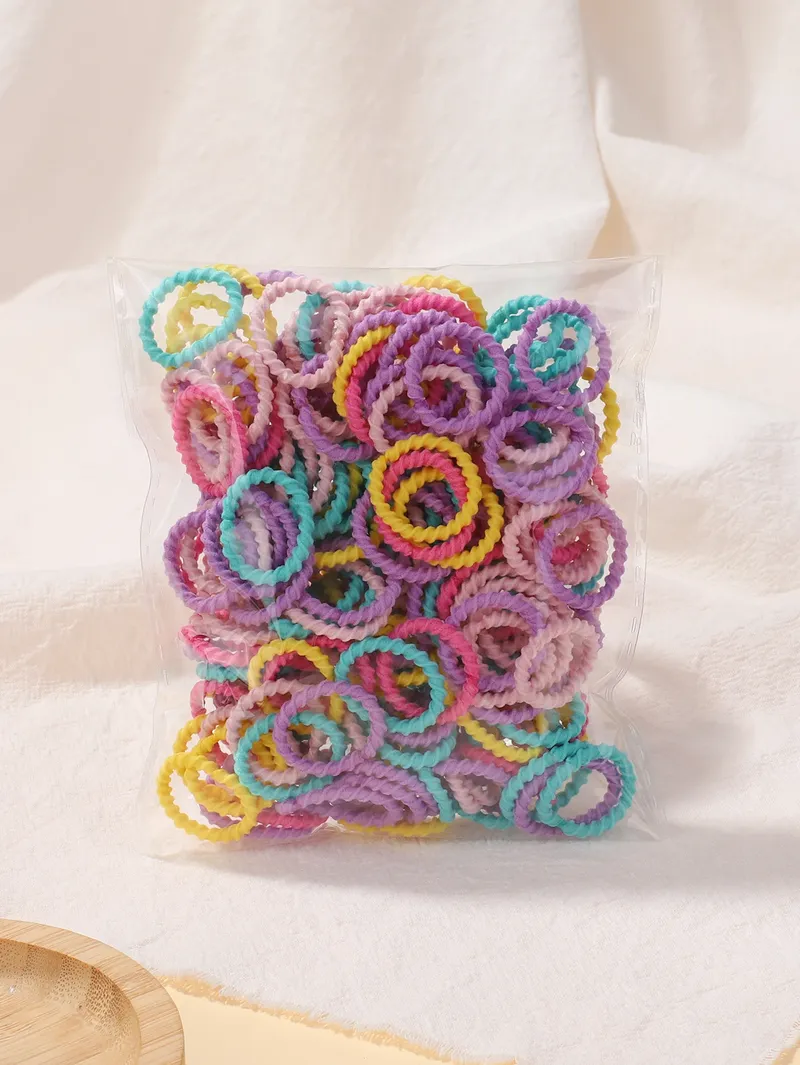 100 Stück buntes Gummiband-Set für Kleinkinder und Kinder, 2 cm hochelastische Daumenringe, die das Haar nicht verletzen, Baby-Haargummis, kleiner Faden