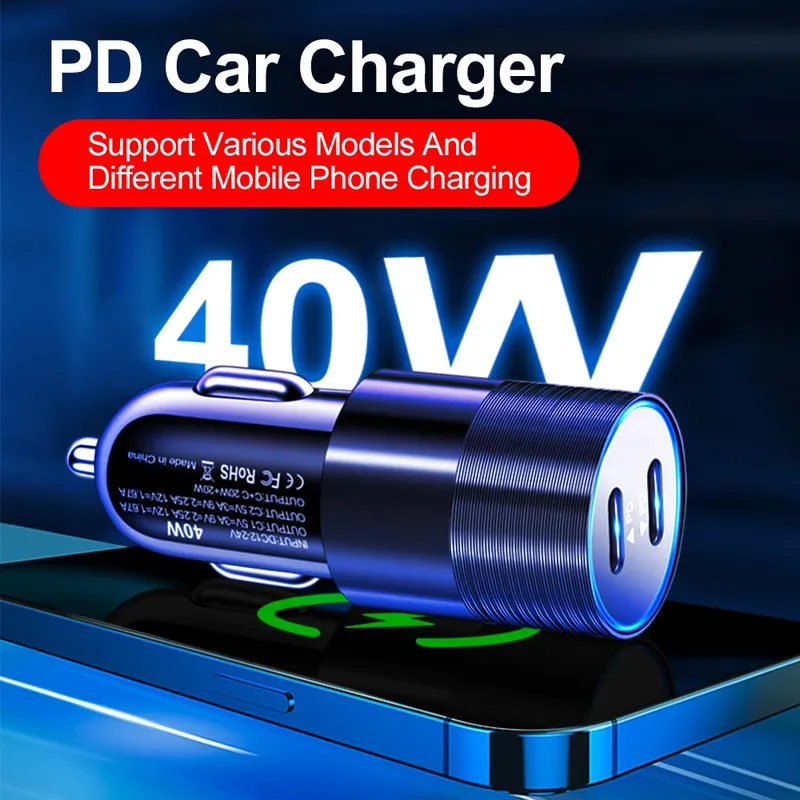 PD-Autoladegerät-Adapter, 40 W, Schnellladung, Typ C, USB-PD-Schnellladegerät im Auto, Handy für iPhone 16 Pro Max, Xiaomi 15 Huawei