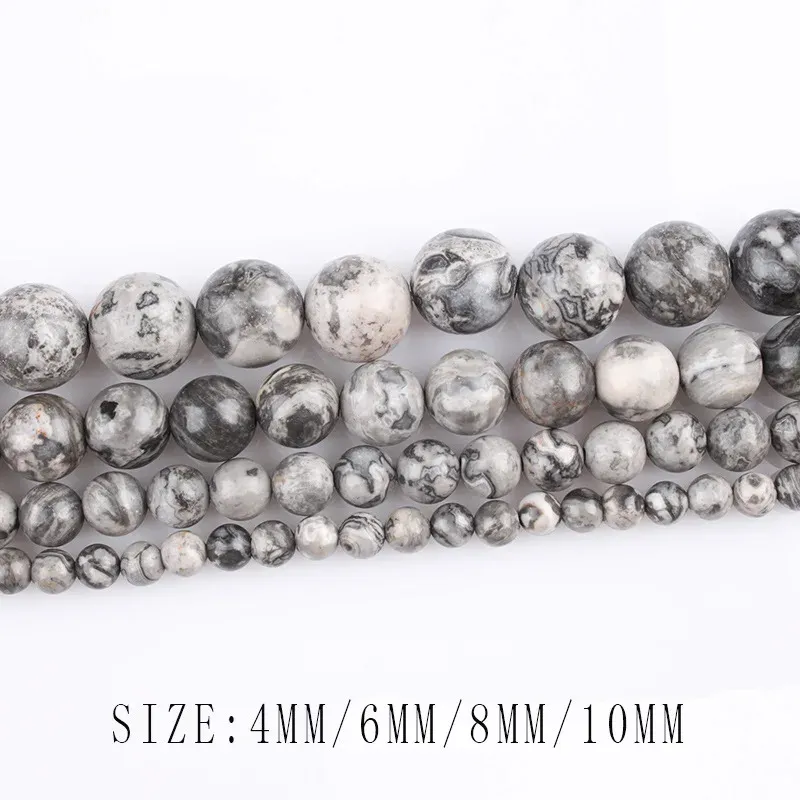Hohe Qualität 4/6/8/10mm Natürliche Karte Stein Für Schmuck Machen Grau Runde Glatte lose Perlen DIY Armband Halskette Ohrring Fußkettchen