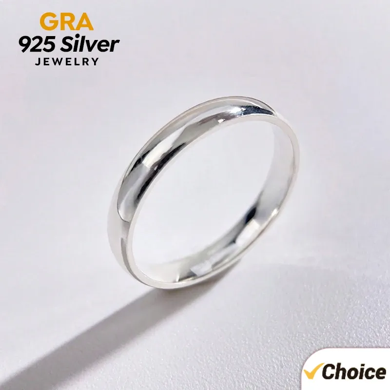 GRA Paarring-Set aus 925er-Sterlingsilber, leicht poliert, einfache Ringe für Damen und Herren, klassisch, Verlobung, Hochzeit, edler Schmuck