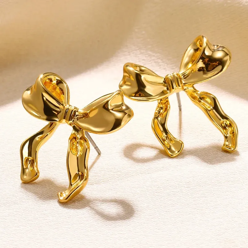 Vintage-Ohrringe aus Edelstahl mit Schleife für Damen, eleganter Schmuck, vergoldeter Edelstahl-Ohrstecker, Weihnachtsschmuck
