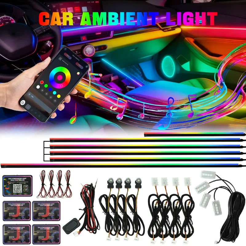 64 Farben RGB Symphony Auto-Ambientebeleuchtung 6/10/18 in 1 Innenraum Acryl LED-Streifenlicht Dekoration Atmosphärenlampe mit APP-Steuerung