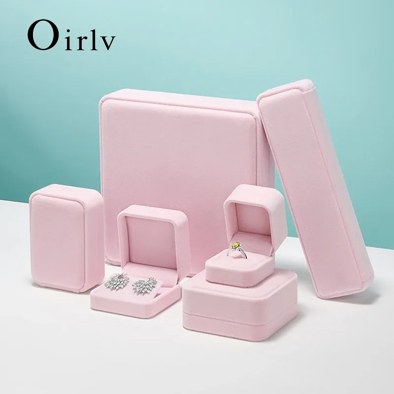 Oirlv Samt-Ringbox, rosa Ohrring-Schmuckschatulle, Halskette, Armband, Aufbewahrungskoffer, Schmuck-Geschenkbox für Hochzeit, Schmuck, Organizer-Box