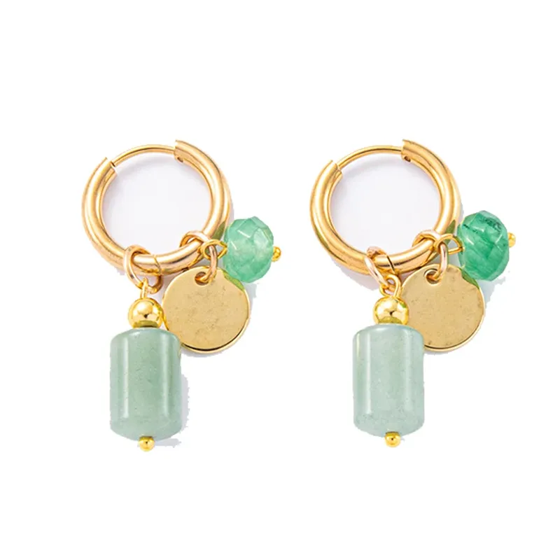 ZAKOL Goldfarbene Creolen aus Edelstahl für Damen, Vintage-Stil, grüner Stein, Charms, trendiger wasserdichter Schmuck, Geschenk