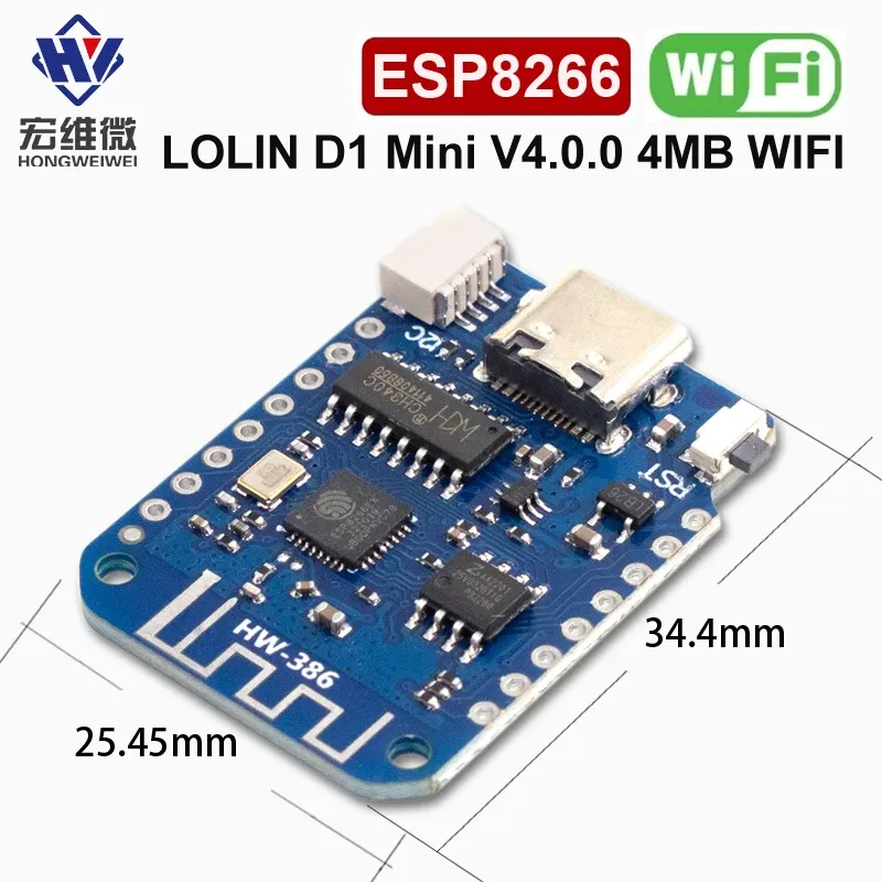 WEMOS D1 Mini V4.0.0 TYPE-C USB WIFI Internet of Things Board basierend auf ESP8266 4 MB LOLIN 12C MicroPython Nodemcu Arduino kompatibel