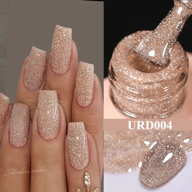 UR SUGAR 15 ml Champagner Gold Splitter Reflektierende Glitter Gel Nagellack Lack Semi Permanent Soak Off UV Gel Für Maniküre kunst