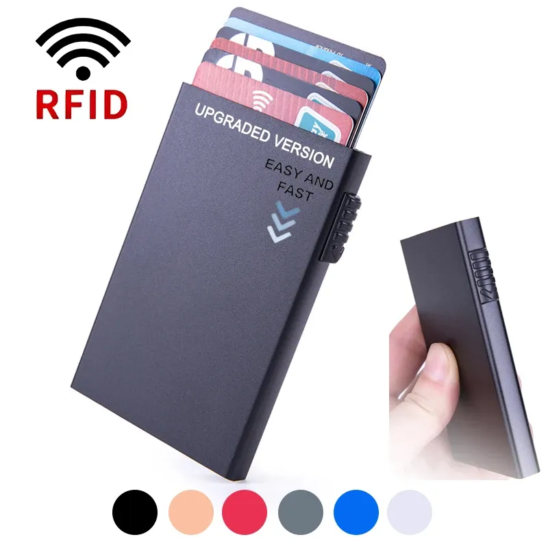 Magic ID Bank Kreditkartenetui Intelligente Geldbörsen Herren Unisex Ausweishülle Metall Dünn Schlank Pop Up Aluminium Minimalistische Geldbörse