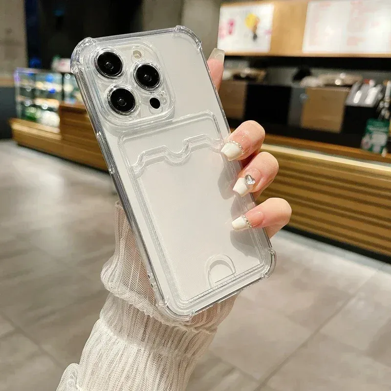 Transparente Kartenhalter-Taschenhülle für iPhone 17 16 15 14 Plus 13 12 11 Pro Max Slot Wallet Back Cover für iPhone stoßfeste Hülle