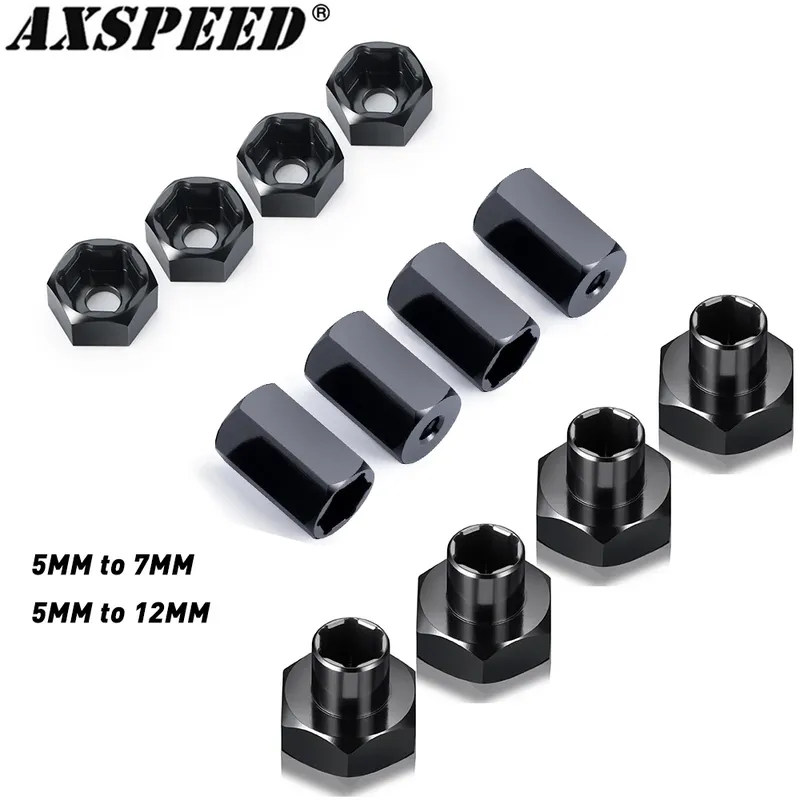 AXSPEED 4 Stück Aluminium 5 mm bis 7 mm / 5 mm bis 12 mm Rad-Sechskant-Nabenadapter-Konvertierung für WPL D12 2WD 1/10 RC Truck Upgrade-Teile
