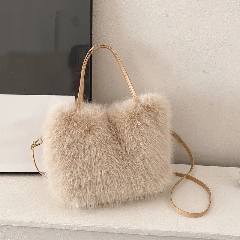 Faux Pelz Tote Tasche frauen Eimer Plüsch Luxus Design Damen Handtaschen Weiche Winter Umhängetaschen Schulter Taschen Bolsa Feminina