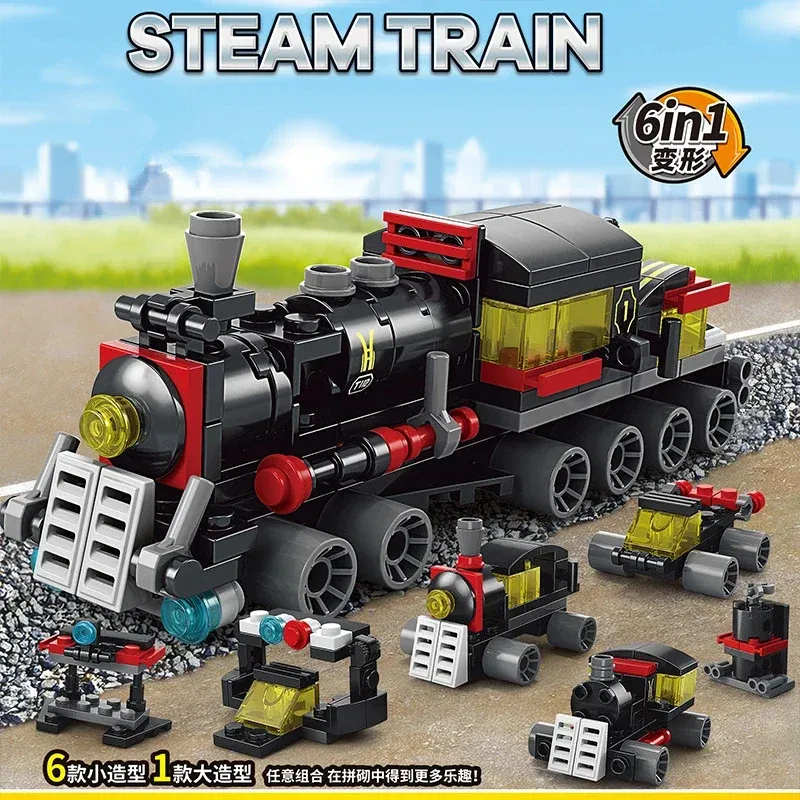DIY 6-in-1 Eisenbahngleis Roboter Fahrzeug LKW Bausteine Kit Mädchen Ziegel Filmmodell Kinder STEM Pädagogisches Geburtstag Jungenspielzeug