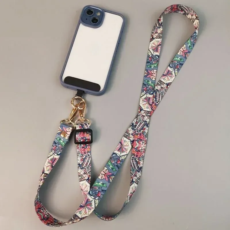 Handy-Clip, Anti-Verlust, Retro-Muster, Riemen, Umhängetasche, lange Riemen, verstellbare Länge, zum Aufhängen, universelles Umhängeband für iPhone