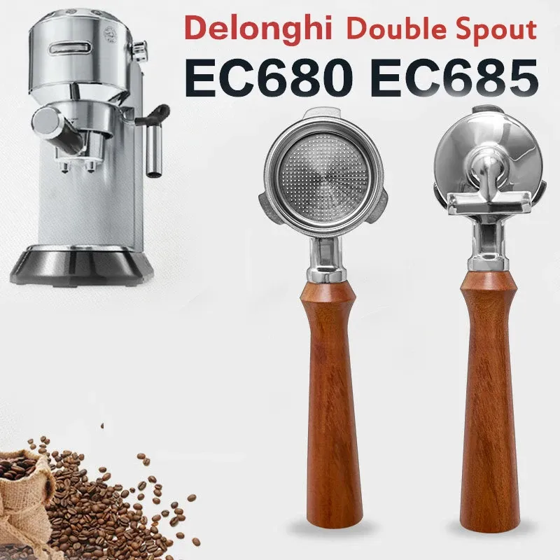 51 mm Kaffee-Siebträger mit doppeltem Auslauf und 1 2 Tassen Korb für Delonghi ECO680 ECO685 Kaffeemaschine