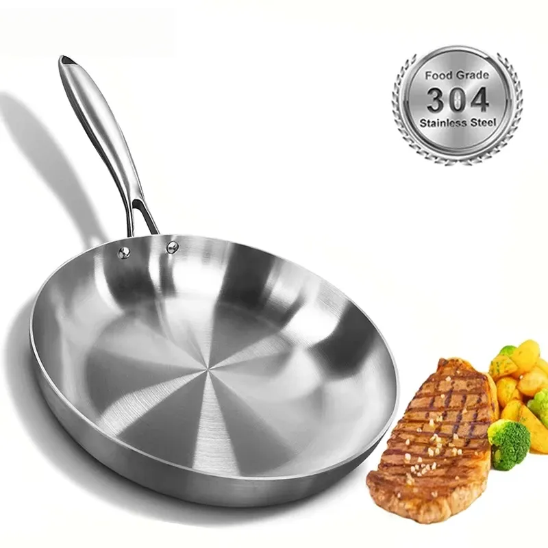 Bratpfanne aus Edelstahl 304, antihaftbeschichtete Pfanne, gebratener Steaktopf, unbeschichtetes Küchenkochgeschirr für Gasherd und Induktionsherd