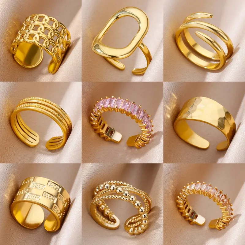 316L Edelstahl Ringe für Frauen Gold Farbe Nie Verblassen Luxus Klassische ringe hochzeit paar ringe Schmuck Kostenloser Versand